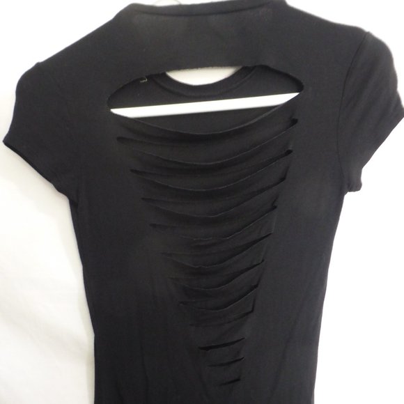 Solid black short sleeve dress, cool open back GUC - Picture 6 of 7